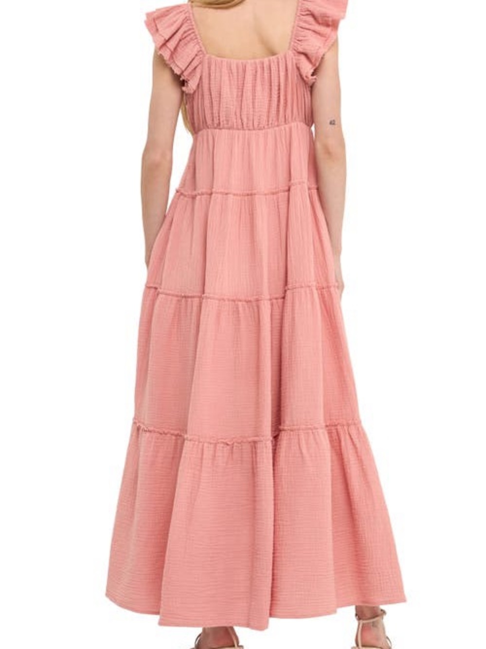 NWOT Free the Roses Coral Pink Tiered Maxi Dress with Ruffle Straps - Picture 2 of 4